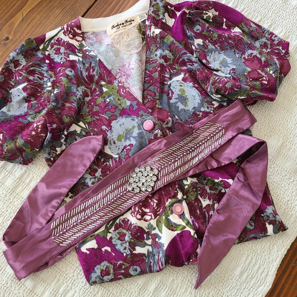 Women's XS Purple Floral Cardigan w/ Rhinestone